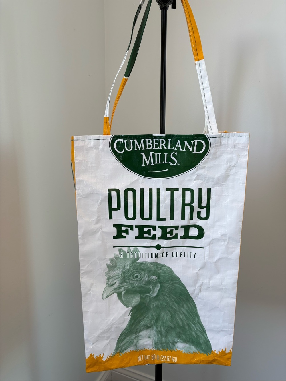 Large Poultry Feed Tote Bag - White & Green